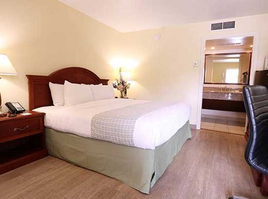 Santa Clara Biltmore Hotel & Suites - King suite seating area features a working desk and television.